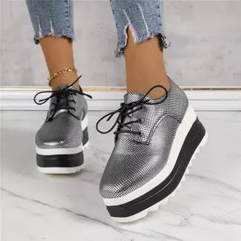 Platform Shoes for Women Spring Autumn Ladies Shoes Thick Sole Increased Casual Shoe Round Toe 2024 Breathable Chaussure Femme EUR 35 чёрный