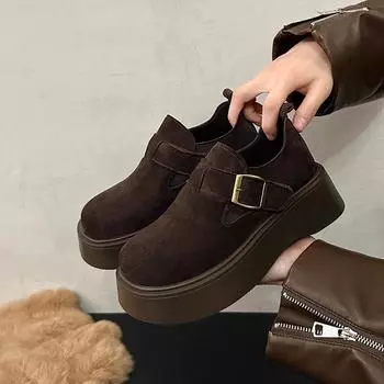 Platform shoes women s new spring and autumn one-pedal shoes retro casual single shoes 35 коричневый