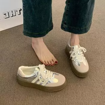 Platform shoes women s spring and summer round head versatile casual shoes niche retro silver sports shoes 35 серебряный
