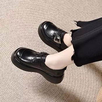 Platform shoes women s spring new square buckle one pedal deep mouth single shoes muffin and big head shoes 35