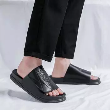 Platform slippers men s wear-resistant fashion one-word drag 2025 new summer breathable beach shoes 1058-R 38 чёрный