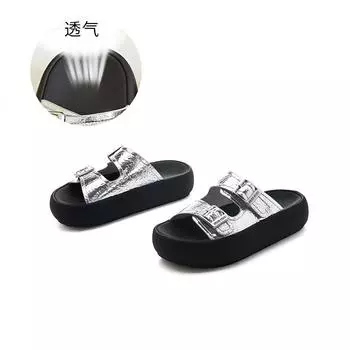 Platform slippers women s 2025 summer new versatile casual fashion open-toe one-and-a-half drag retro belt buckle sandals 35