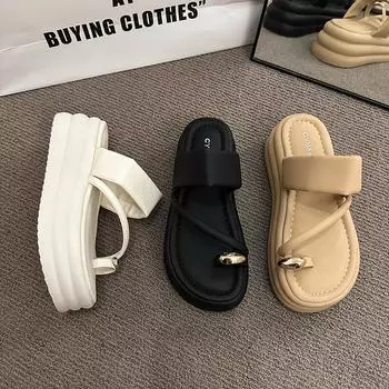 Platform slippers women s outer wear 2025 summer new fashion outer wear soft-soled sandals versatile set toe heightening casual sandals 35
