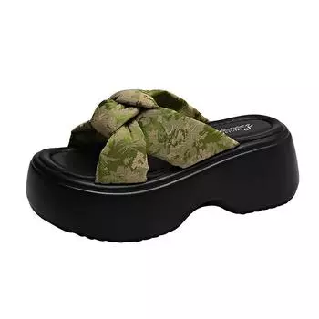 Platform slippers women s summer wear new muffin sandals high heels sandals soft-soled beach shoes 34 зелёный