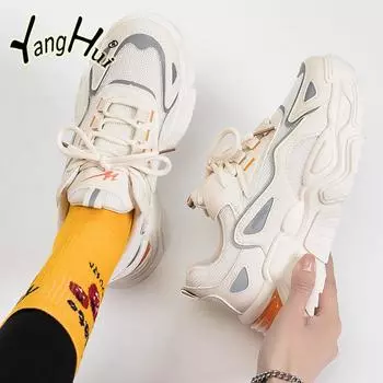Platform Sneakers Casual Comfortable Mesh Breathable Korean Style All-match Outdoor Women s Shoes 2024 New Fashion Spring Autumn 35