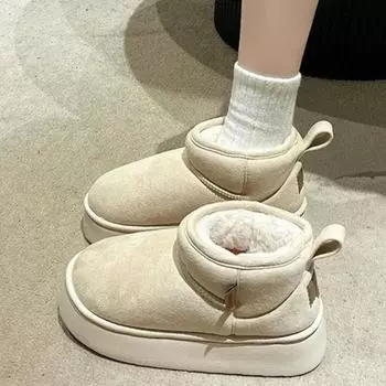 Platform Snow Ankle Boots for Women Short Plush Flats Cotton Shoes Suede Casual Shoes 2024 Trend Winter Warm Chaussures Femme 35 покинуть белый