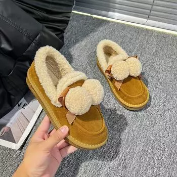 туфли Boken на платформе женские осень-зима 2024 бархатные мокасины с одной педалью пушистые шапочки туфли Boken из хлопка 35