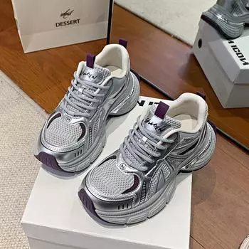 Platform-soled dad shoes women s 2025 spring new versatile breathable height-increasing muffin shows small feet and light casual sports shoes 35
