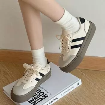 Platform-soled Dexun shoes 2024 spring new retro versatile casual board shoes sports little white shoes 35 бежевый