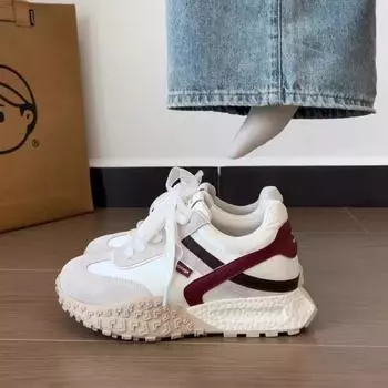 Platform-soled Forrest Gump shoes women s 2025 spring new height-increasing color matching lace-up casual small lace German training shoes 35 небесно-голубой