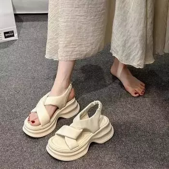 Platform-soled sports sandals women s summer new versatile beach outer shoes soft-soled heightening women s shoes 35