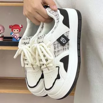 Platform-soled sports women s shoes campus 2025 new casual versatile XAOXI Korean version ins wind splicing big head shoes 35 чёрный