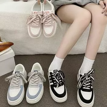 Туфли на платформе белые женские весна и осень новые студенческие повседневные универсальные спортивные туфли Muffin Board 35 чёрный