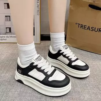 Platform white shoes women s 2024 autumn new Korean version of fashion versatile height increase soft sole breathable sports casual shoes 35 чёрный