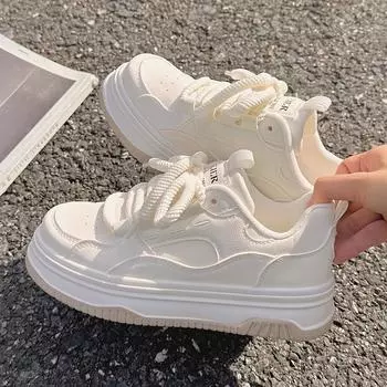 Platform white shoes women s 2024 new autumn breathable women s shoes with skirt shoes milk fufu casual sports board shoes 35 бежевый