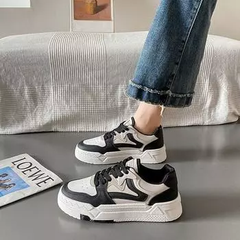 Platform white shoes women s 2024 new spring and autumn leisure sports shoes black and white panda platform low-top board shoes 36 чёрный