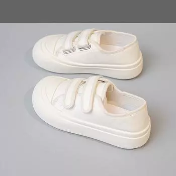 Platform white shoes women s 2024 spring new Velcro white canvas shoes ugly cute big head shoes cookie sole single shoes 35