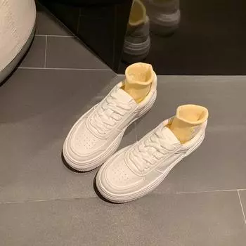 Platform white shoes women s 2025 new popular women s shoes spring leather breathable heightening casual sports shoes board shoes 35