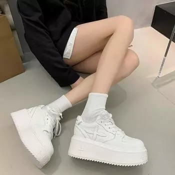 Platform white shoes women s 2025 spring new versatile cross flower casual muffin shoes sports heightening board shoes thick sole 35 белый