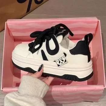Platform white shoes women s black and white panda board shoes summer new versatile casual sports dad shoes 35