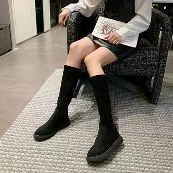 Платформа эластичные зимние колено высокие голенища длинные женские сапоги обувь круглый носок обувь для женщин готический стильный готический продвижение 35