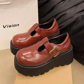 Платформа Плоские женские лоферы Обувь Прогулочная обувь на высоком каблуке Кожаная обувь Женские тренды 2025 года Повседневное платье Уютные туфли-лодочки Zapatos Mujer 35 чёрный