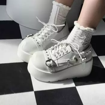 Платформа Заклепки Цепи Украшения Женские Туфли Готический Панк Танкетка Высокие Каблуки Девушка Субкультура Y2k Обувь Женщина 35