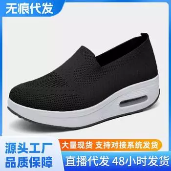 Платформа женская 2024 весна и осень новые однопедальные мягкие подошвы качающиеся большие размеры тканевые женские туфли 35 чёрный