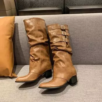 Платформа женские ковбойские сапоги в стиле вестерн модные слипоны съемные рыцарские длинные сапоги осень-зима толстый каблук женская обувь 35