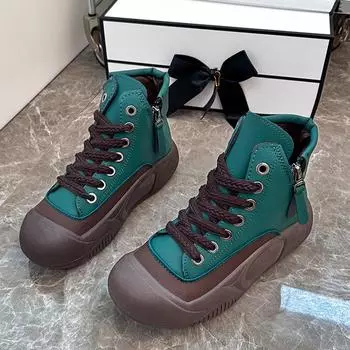 Платформа Женские Кроссовки на плоской подошве до щиколотки Кожаные Кроссовки Спортивные Кроссовки Осенние Кроссовки Повседневные Кроссовки Трендовые Прогулочные Женские Кроссовки 35