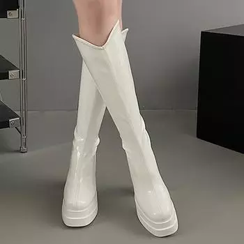 Платформа Женские Высокие Сапоги Супер Высокие Каблуки Модная Обувь Кожаные Дизайнерские Зимние Мотоциклетные Сапоги Тренд Готическая Женщина Сапатос 35