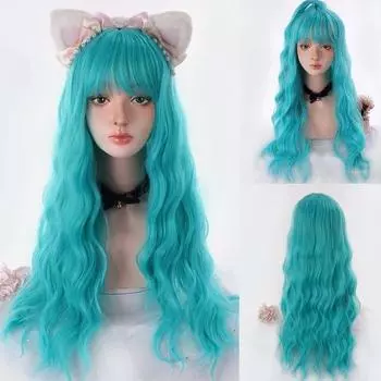 Платиновая блондинка, длинные натуральные волнистые парики из синтетических волос с челкой, парик для косплея на Хэллоуин для женщин, термостойкий SW004-12