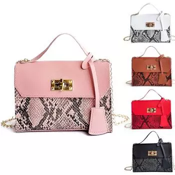 Платиновая маленькая квадратная сумка Sagit со змеиным узором и контрастным замком на цепочке One Size чёрный