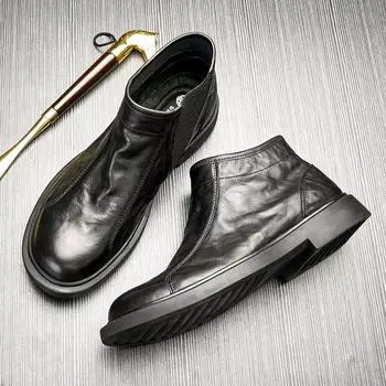 Платиновые ботинки челси Wei мужские кожаные туфли средней высоты из натуральной кожи ленивые ботинки Martin с одной педалью и мягкой подошвой повседневные универсальные короткие ботинки 38