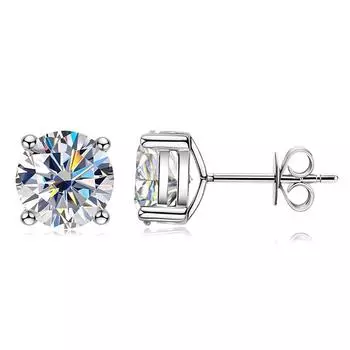 Платиновые ювелирные изделия из стерлингового серебра S925, четыре когтя, 4 карата, пара серег с муассанитом, цвет D, Vvs1, шпильки для женщин 4ct a Pair