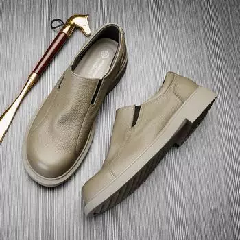 Платиновые Вэй Мягкие кожаные мужские туфли с одной педалью Повседневные кожаные туфли Модные трендовые дышащие низкие туфли 38 абрикосовый