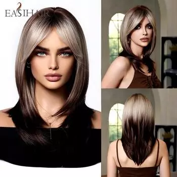 Платиновый омбре синтетические парики для женщин длинные волнистые шелковистые натуральные волосы парик с челкой косплей вечеринка термостойкие искусственные волосы