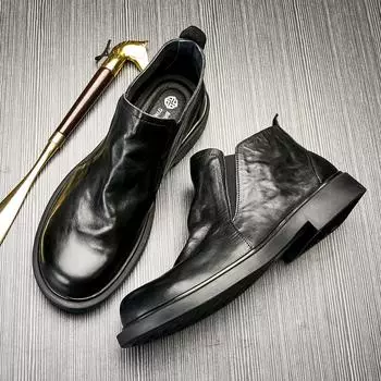 Platinum Wei British кожаные ботинки средней высоты, ботинки Martin, короткие ботинки Chelsea с рукавами, кожаные повседневные мужские ботинки с мягкой подошвой 38