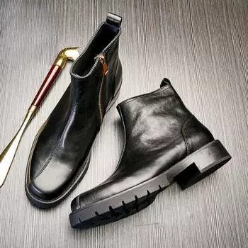 Platinum Wei Martin Boots Men S British High Top Boots Leather Medium Top Leather Shoes Tooling Chelsea Short Boots 38 чёрный