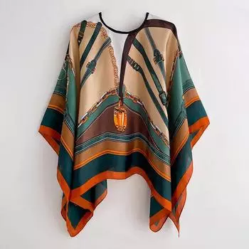 Платки Лето Пляж Сексуальные Женщины Мода Печать Шифон Блуза Бикини Прикрытие Свободная Блузка Солнцезащитный Удобный Пончо Горячая 110-110CM