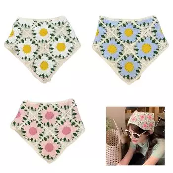 Платок для отдыха на улице, вязаный крючком, треугольный платок для волос, декоративная повязка на голову, весенний кемпинг, повязка для волос в стиле бохо синий