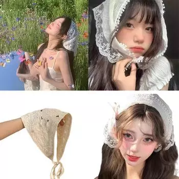 Платок для отдыха на улице, вязаный крючком, треугольный платок для волос, декоративная повязка на голову, весенний кемпинг, повязка для волос в стиле бохо E