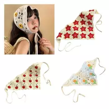 Платок для волос Цветочная бандана Фото реквизит Ажурный вязаный крючком вишневый тюрбан для взрослых Детский головной убор в стиле фей и звезд Cottagecore D