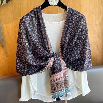 Платок с кисточками Four Seasons, новый стиль, мусульманский платок с принтом, модное ветрозащитное пляжное полотенце, женская теплая бандана размером 180 * 85 см 180X85cm