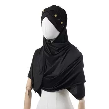 Платок-шапка с ярким бисерным плиссированным дизайном, однотонный, дизайн шали, повязка на голову, дышащая ткань, шляпа-тюрбан чёрный