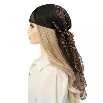 Платок Yousheng, квадратный шарф с кружевной вышивкой, розовыми элементами, мягкая ткань, кружевная повязка на голову, акцент на одежде зелёный