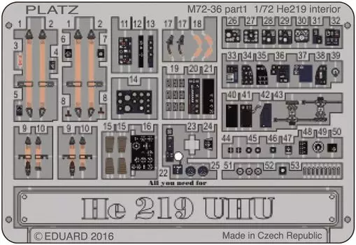 Platts He219 Uhu части M72-36 1/72 фототравление (набор 2)