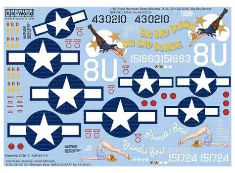 Platts KW148113 US Army Mitchell Big Bad s Boys [1/48 B-25J Bonnie/Brenda Decal]