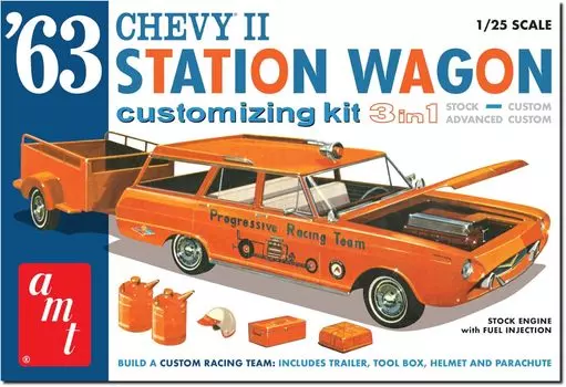 Platz AMT 1963 Chevy II Station Wagon Custom Kit 3 в 1 Пластиковая модель AMT1201 1/25 (Машина)