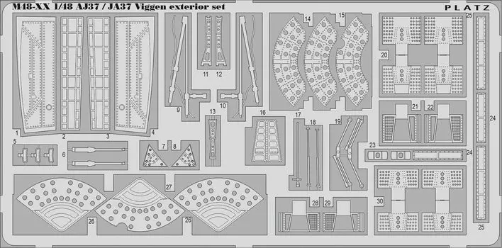 Platz Bigen Etching Parts Exterior Plastic Model Parts 1/48 AJ37/JA37 M48-19